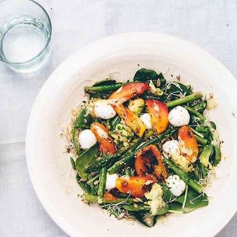 New! Grilled apricot Salad with creamy soy dressing